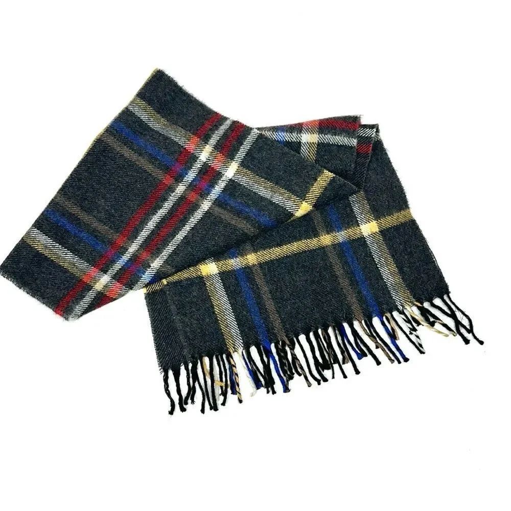 NWT Modena Virgin Wool Scarf Charcoal Gray Plaid made in Uruguay Men’s Women’s
